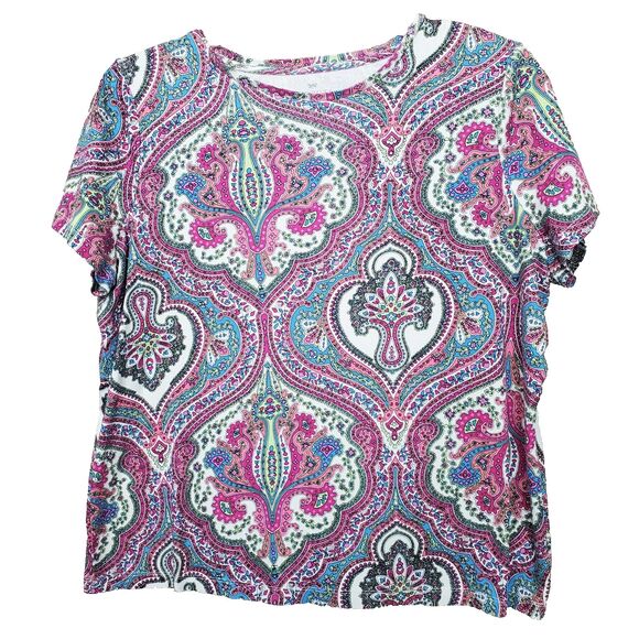 Talbots Woman Petites Cotton Paisley Short Sleeve T-Shirt Size 2XP - Picture 1 of 5